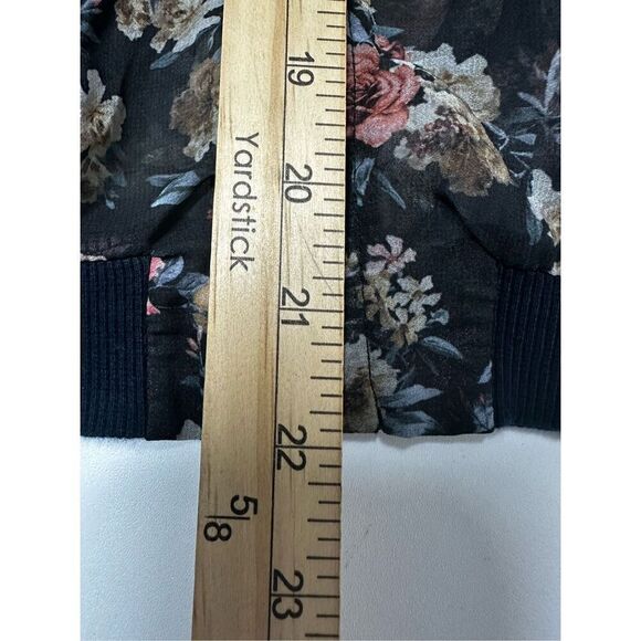 Stradivarius Chaqueta Bomber Floral Print Size M Black Pink Zip Transparent - Picture 8 of 10